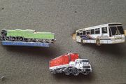 3 x Vintage   Tie Pin Train , Tie Pin Bus ,  Truck Pin