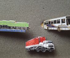 3 x Vintage   Tie Pin Train , Tie Pin Bus ,  Truck Pin