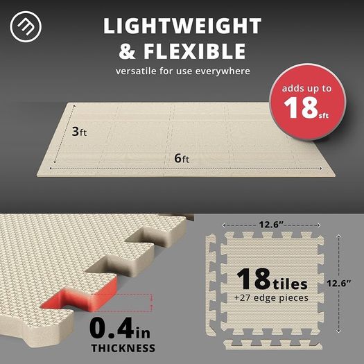 MULTIPLE COLOURS AVAILABLE Soft Foam Floor Mat - 18 Pieces Protective Gym Flooring Set, Exercise Mats EVA Puzzle Rubber Tiles, Ground Surface Protection Workout Underlay Matting Sports Pool Home Fitness Garage