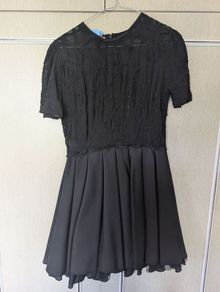 Black lace mini pleated skater dress