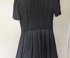 Black lace mini pleated skater dress