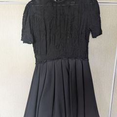 Black lace mini pleated skater dress