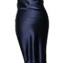 Brand New ASOS design Navy Satin Cowl Neck Maxi Dress - Lace Up Back - UK 16 Image 9