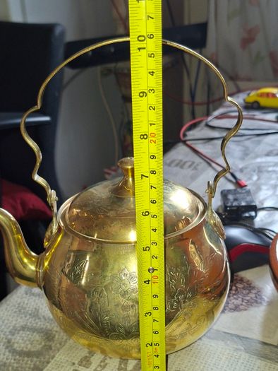 Vintage Etched Brass Tea Kettle with Footed Trivet Stand Postage Available or Collection,