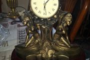 Beautiful Art Deco-style mantel clock DiCaprio Collection two elegantly posed female figures, Postage available or Collection