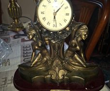 Beautiful Art Deco-style mantel clock DiCaprio Collection two elegantly posed female figures, Postage available or Collection