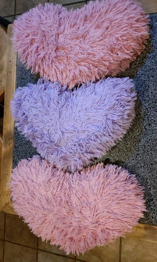 1 Purple & 2 Pink Fluffy Cushions (used).