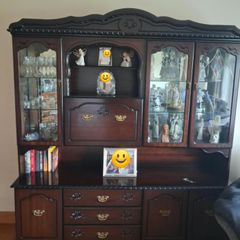 Large Dark Wood Display Cabinet & Sideboard