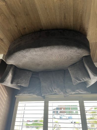 Grey corduroy love chair
