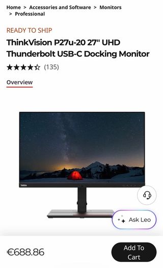 LENOVO ThinkVision P27u-20 27" UHD Monitor