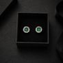 925 Sterling Silver Green Glass & Cubic Zirconia Stud Earrings Image 2