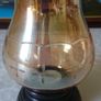Vintage Etched Amber Glass Hurricane Lamp With Black Base Stand Image 8