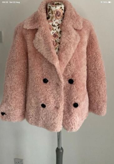 jacket Bnwt pink fluffy teddy style baloot brand size small double breasted jacket