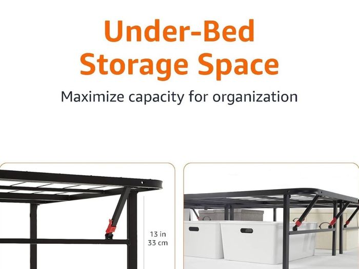 Single Foldable Platform Bed Frame with Steel Slats, Tool-Free Assembly, Under-Bed Storage, 90 x 190 X 35.5 cm, Black