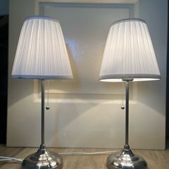 2 IKEA ARSTID Table Lamps (Bulbs Included) - Brushed Nickel / White