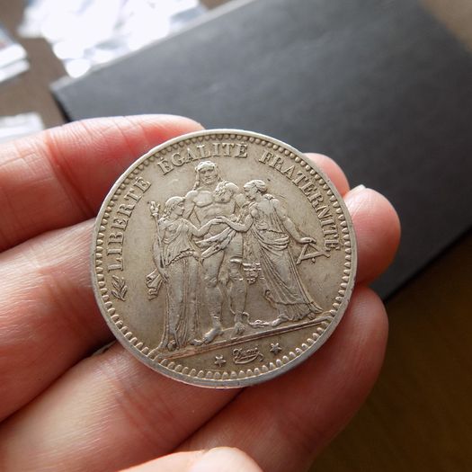 France 1873 A. Silver 5 francs."Hercules"Type.90%silver.