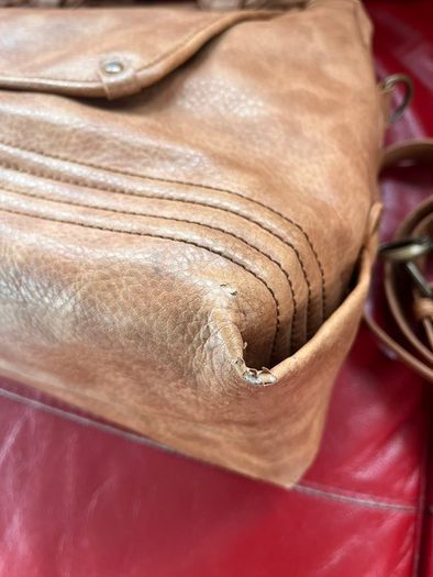 A-WEAR BAG OVERNIGHT WEEKEND Camel beige Stylish Faux Leather bag. Brass hardware In Very Good Condition. Generous sizing