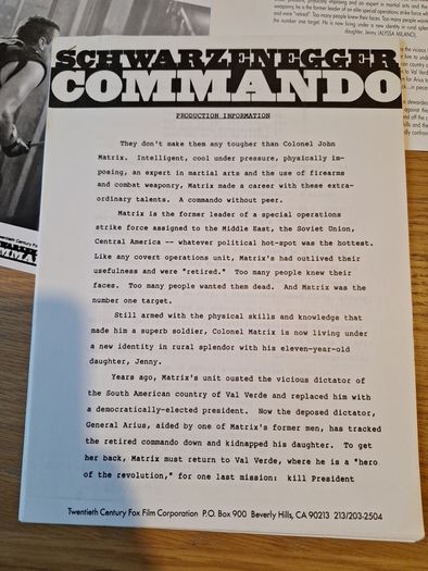 COMMANDO Arnold Schwarzenegger Press Kit