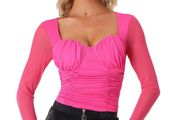 Brand New Allegra K Women's See-Through Long Sleeve Mesh Crop Tops