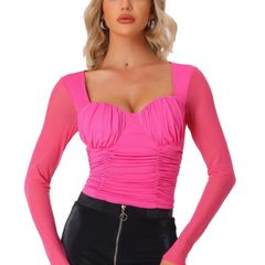 Brand New Allegra K Women's See-Through Long Sleeve Mesh Crop Tops