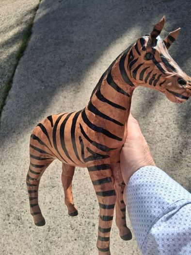 Mid Century Leather 11 Inch Zebra and Foal (Handpainted )