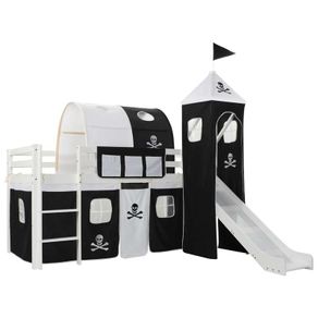 Childrens Loft Bed Frame with Slide & Ladder Pinewood 97x208 cm