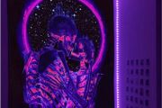 Blacklight Skull Tapestry, Kissing Skulls Moon Tapestry UV Reactive (MULTIPLE SIZES)