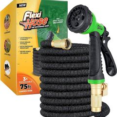 Expandable Garden Hose - 75FT Heavy Duty Water Hose, Retractable Hose with 2cm Brass Fittings - Expandable Hose Design Includes Spray Nozzle (Black 23 Metres)