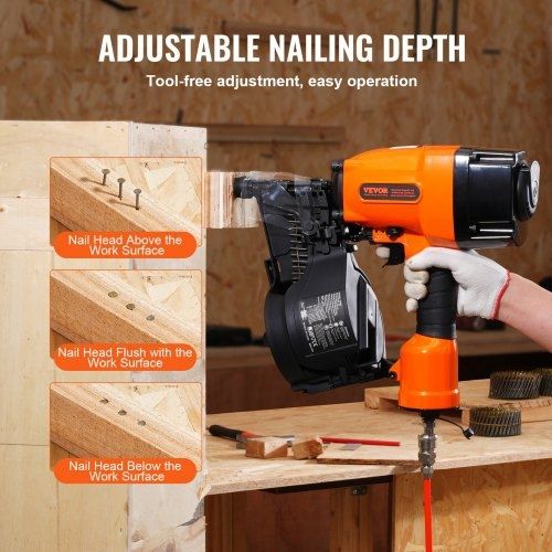 MCN90 Coil Framing Nailer 44.45 mm to 88.9 mm 15 Degree Pneumatic Nail Gun
