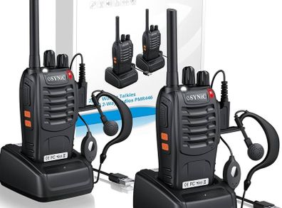 Talkies 2 way radio Long Range Walkie Talkie with 2 Pcs Original Earpieces Walky Talky 16CH Single Band Supports VOX LED Light Voice Prompt for Biking and Hiking