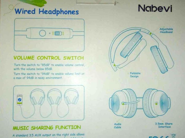Nabevi kids wired headphones with mic