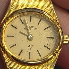 Vintage Glycine Swiss Ladies Quartz Watch - gold tone textured integrated mesh band