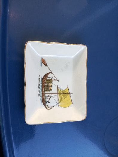 Vintage decorative plate Historic Ship dishes trinket trays Ashtray  Nile Boat  2000 B C in Egypt By Sandland Ware Staffordshire ceramic fine bone China