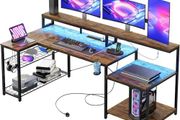 181CM L Shaped Corner Desk with Power Outlets LED Lights
