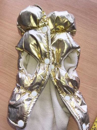 Gold Puffer Pet Jacket / Cat & Small Dog Coat. Size S