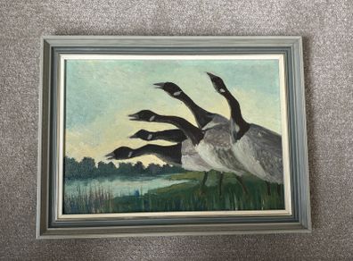 Vintage Framed Original Geese Painting