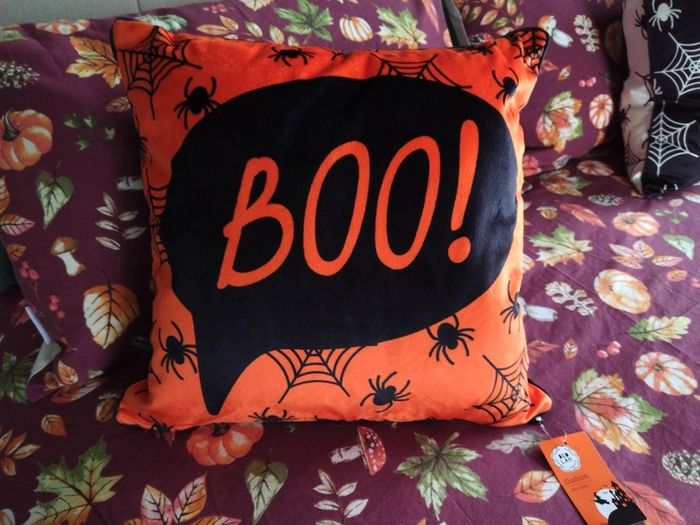 Bedlam Brand Boo Halloween Cushion in Orange