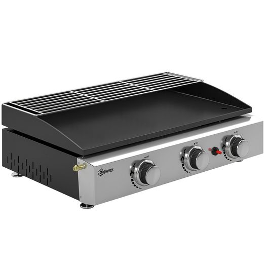 Gas Grill 7.5 kW Portable Table Grill with 3 Burners Ceramic Coating Grill Plate Warming Rack