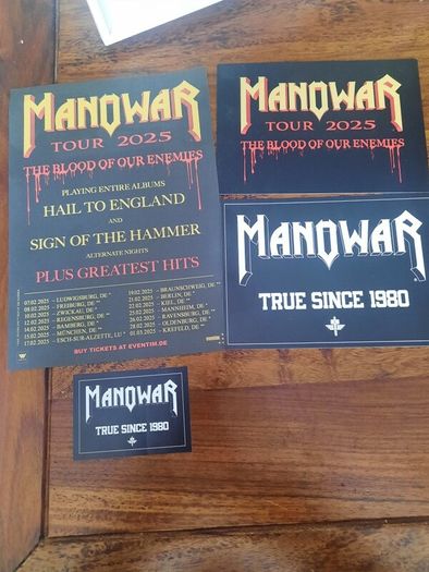 Manowar tour flyer, promo cards and sticker