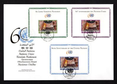 2005 United Nations (US, Geneva & Vienna) 60th Anniversary of the United Nations Commemorative Stamps Miniature Sheets United Nations Postal Administration First Day Cover (FDC)