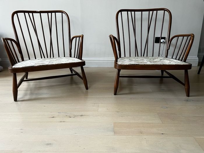 Ercol 766 Jubilee bentwood Three Seater Sofa and two armchairs