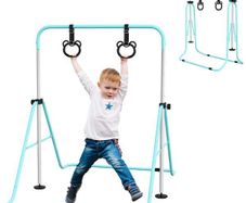 Foldable Kids Gymnastics Bar w/ Non-Slip Mats, for 3+ Years
