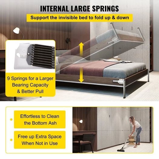 Bed Kit king And Queen  Size Bed Heavy Duty Support Hardware DIY Kit Mounting Wall Springs Mechanism(Vertical)