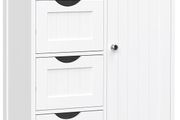 _Wooden Bathroom Sideboard with 4 Drawers, Cabinet Door, Adjustable Shelf, Living Room, Kitchen, Hallway, Deep, Freestanding, White