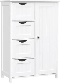 _Wooden Bathroom Sideboard with 4 Drawers, Cabinet Door, Adjustable Shelf, Living Room, Kitchen, Hallway, Deep, Freestanding, White