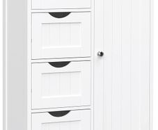 _Wooden Bathroom Sideboard with 4 Drawers, Cabinet Door, Adjustable Shelf, Living Room, Kitchen, Hallway, Deep, Freestanding, White