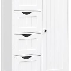 _Wooden Bathroom Sideboard with 4 Drawers, Cabinet Door, Adjustable Shelf, Living Room, Kitchen, Hallway, Deep, Freestanding, White