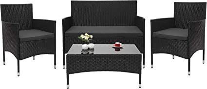 A Set of 4 Wicker Garden Furniture Lounge Coffee Table Rattan Furniture Set