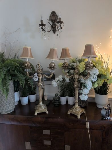 Two set gold lamps