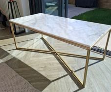 Large Solid White Marble Coffee Table Brushed Gold Base